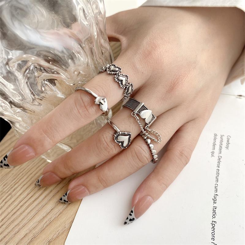 Очаровательные винтажные кольца в форме сердца, набор любовных колец Kpop, панк-кольца для влюбленных пар, мужчин, женщин, девочек, праздничный подарок для подруги, обручальные кольца