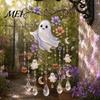 Whimsical Bat And Black Cat Decor Halloween Acrylic Wind Chime Pendant, Crystal Suncatcher Hanging Ornaments, Decorative Luminous Pumpkin Porch