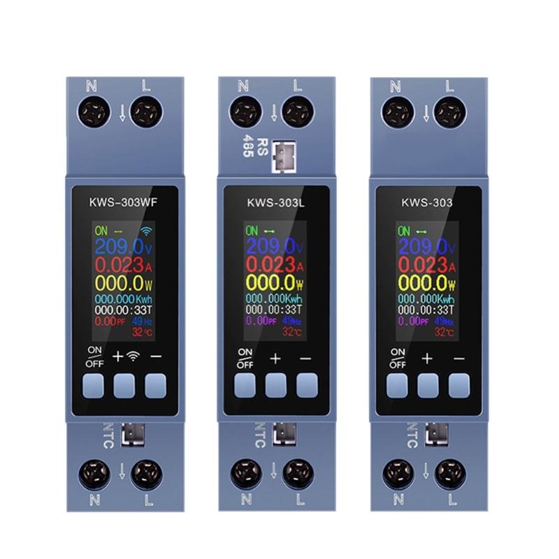 AC85-290V Voltage Current Power Factor Tester Din Rail Monitors with Color Screen Multifunction Power Energy Tester
