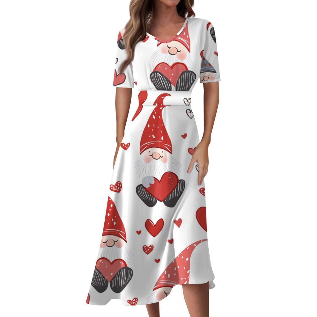 Женское повседневное модное длинное свободное платье с v-образным вырезом и коротким рукавом на талии