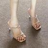 Fashion Women's Sandals 2025 New Square Toe Rhinestone High Heels Half Drag Women's Shoes Summer High Thin Heels Transparent Slippers
