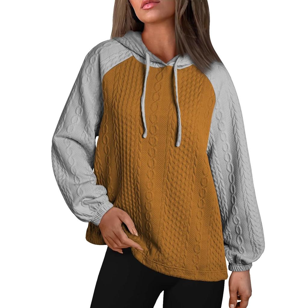 Женская модная толстовка с капюшоном и завязками, с длинными рукавами, контрастная повседневная толстовка