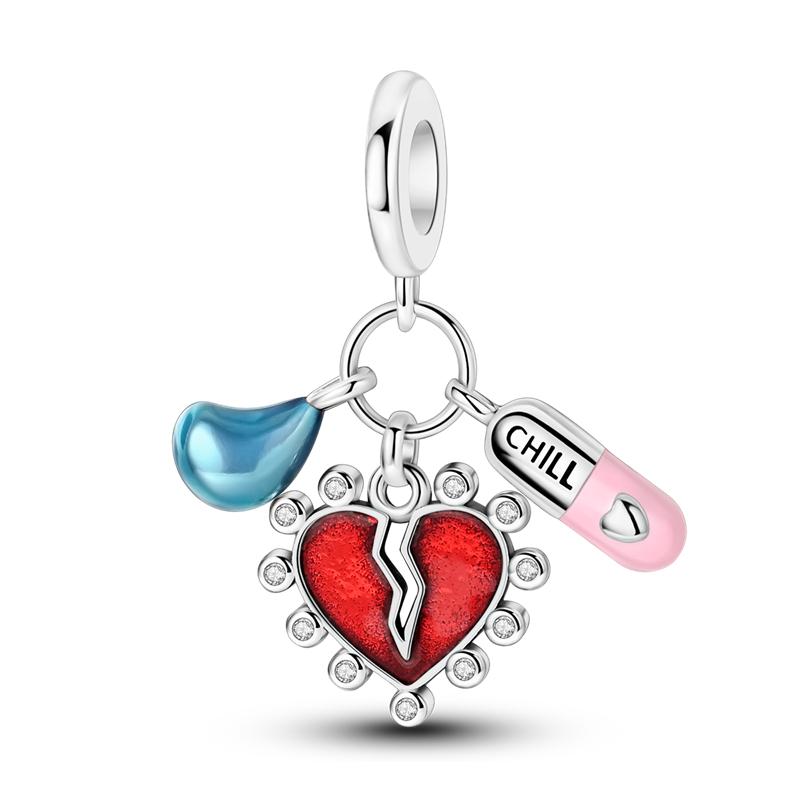 Red Color Series Charms Beads 925 Silver Blood Heart Love Car Strawberry Fruit Dangle Fit Bangle Bracelet DIY Jewelry
