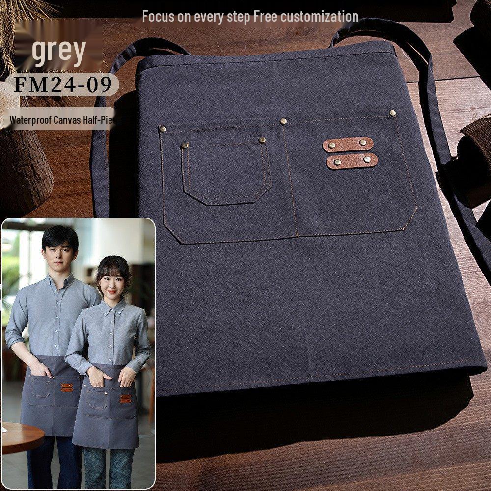 Fashionable Waterproof Canvas Half Apron - Breathable & Wear-Resistant for Work & Catering