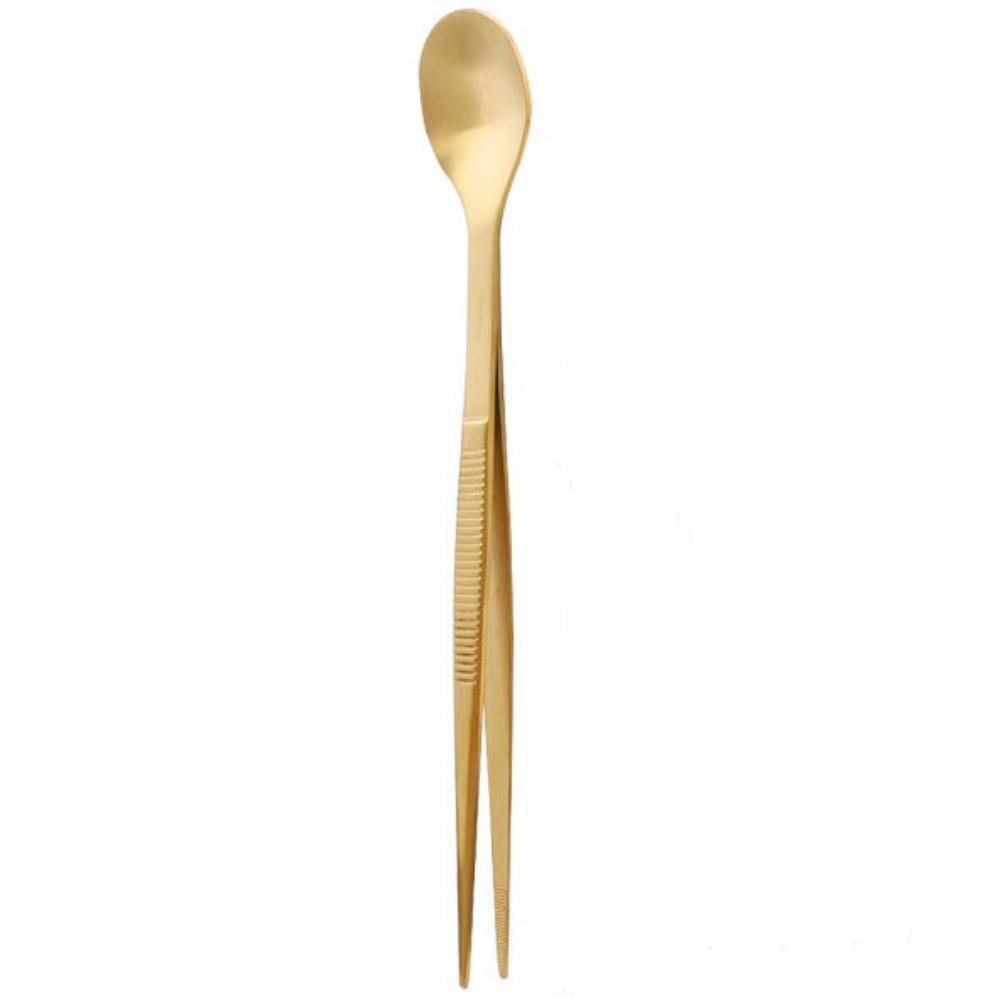 Multi-functional Sauce Spoon Portable Stainless Steel Food Tweezers 2in1 Design Flavor Test Spoon Tweezers Kitchen Utensil