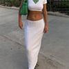 Summer Knit Long Skirt Women Sexy Holiday Party Beach Cove-Up Midi Skirts Dropped Waist See Through Wrap White Maxi Skirt