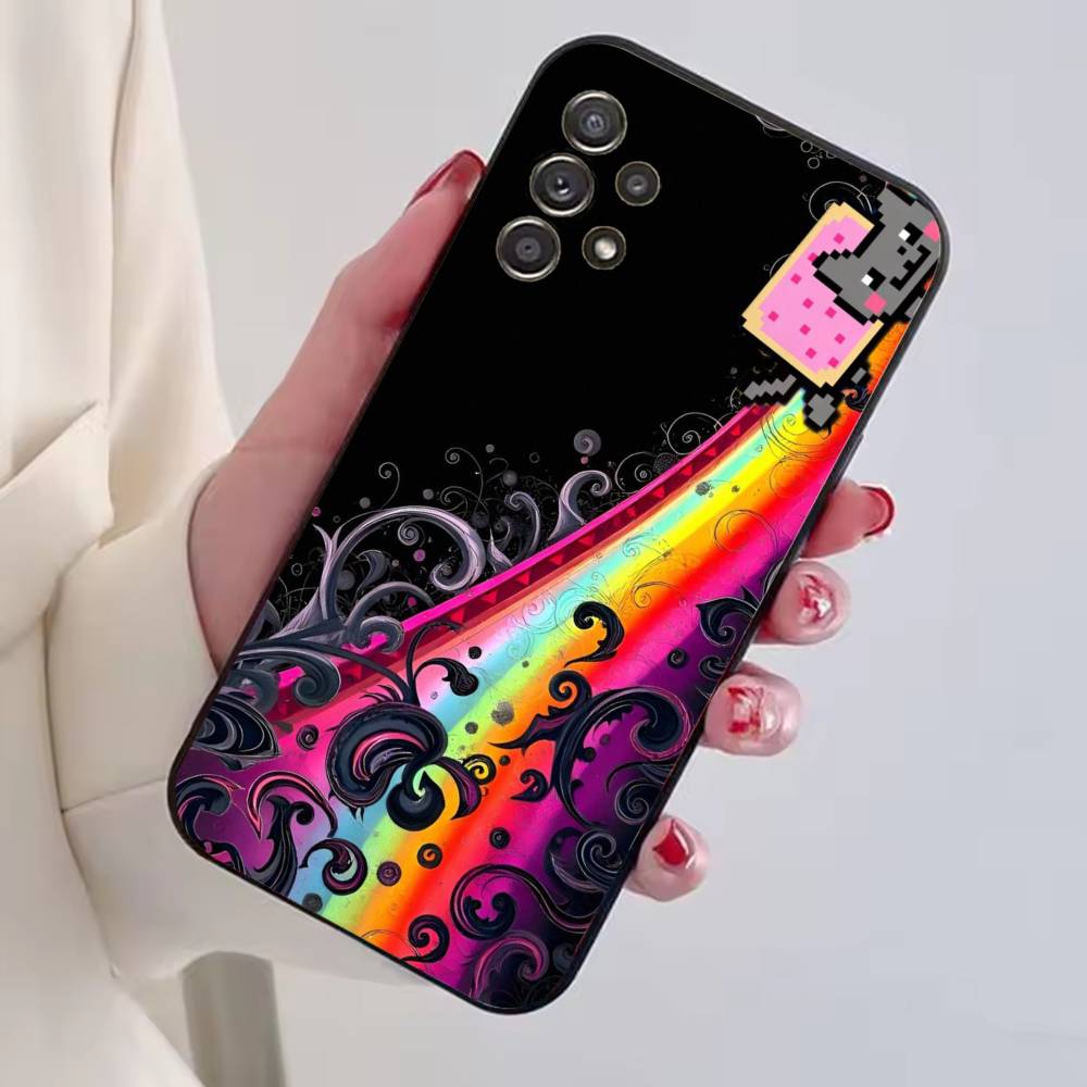 Cute N-Nyan Cat Phone Case For Samsung S25,S24,S21,S22,S23,S30,Ultra,S20,Plus,Fe,Soft Silicone Black Cover