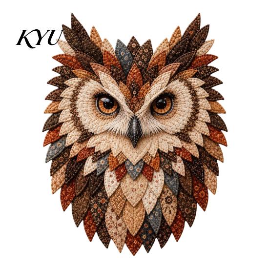 Artistic Sewing Kit for Beginners DIY Owl Patchwork Kit, Layered Fabric Handmade Home Decor Art 3D Textile Craft Project Adults, Sculpture Supplies