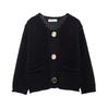 Women's Solid Color Single-breasted Knitted Cardigan Women's Double Pocket Crew Neck Long Sleeve Coarse Needle Sweater Jacket Women's