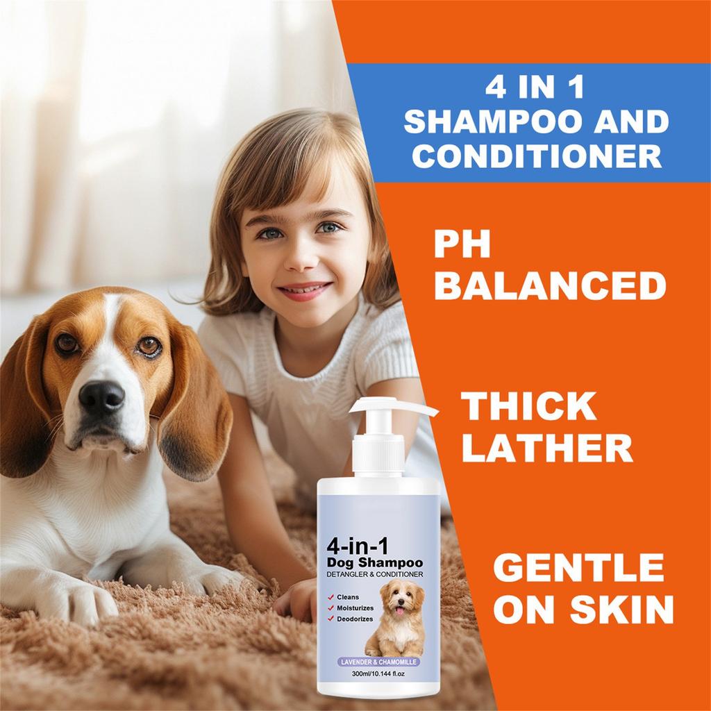 4-in-1 Calming Dog Shampoo - Cleanses Moisturizes With Lavender Chamomile - Pet-Friendly Formula 300ml