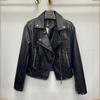 Новая весенняя мода, тонкая талия, заклепки, воротник, кожаная куртка для женщин, стираная искусственная кожа, прищепка для белья