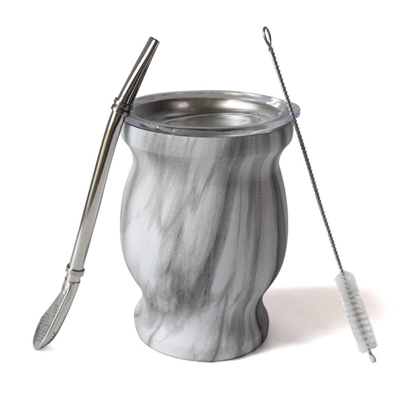 Yerba Mate Cup 304 Stainless Steel Double Wall 8oz Argentine Yerba Mate Gourd With Bombillas and Cleaning Brush