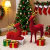 Reindeer Christmas Decor Flocking Deer Statue 2 Pieces Standing Sitting Sculpture Red Green Aesthetic Elk for Party Bedside