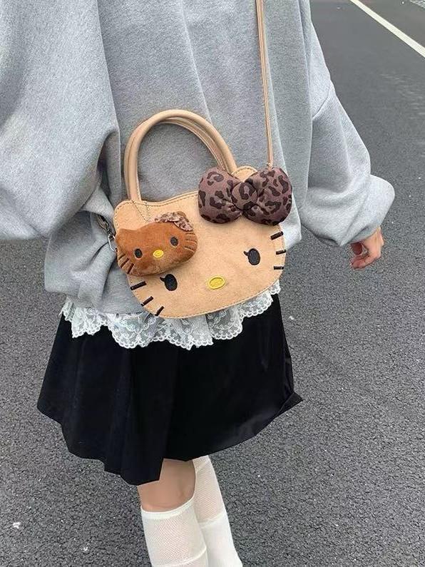 Мультяшная сумка через плечо Hello Kitty для девочек из ПУ-материала с вместительным отделением