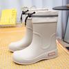 Fashion Women's Mid-Barrel Rain Boots Upgraded Thickened Drawstring Mouth Rain Boots Wear-Resistant Non-slip Comfortable Water Shoes Outdoor Rain Bo