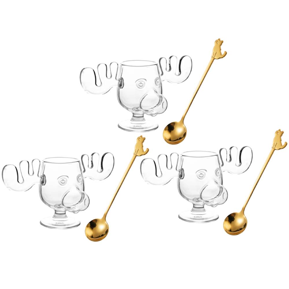 1-3pcs Christmas Elk Glass Cup 240ML Juice Milk Moose Mug Christmas Reindeer Head Beer Water Cup Holiday Party Drinkware Gifts