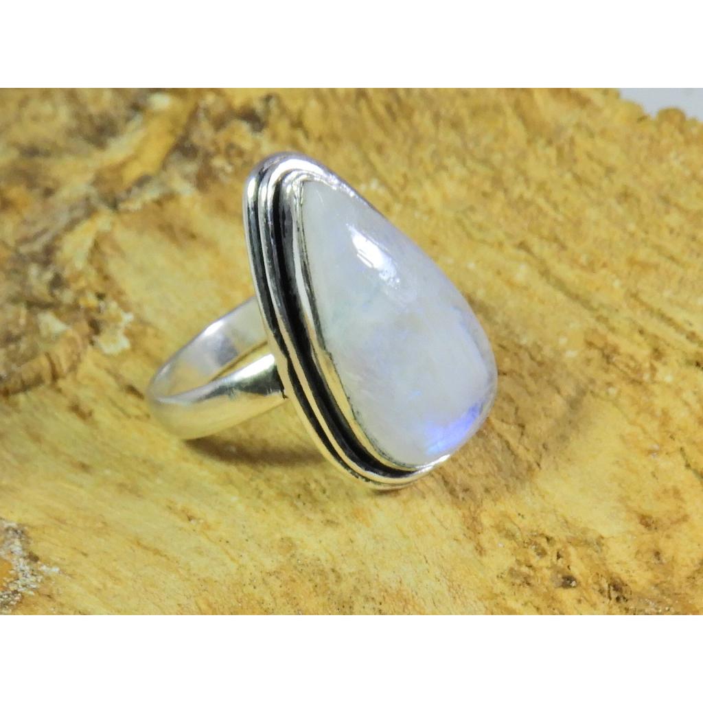 Natural Rainbow Moonstone 925 Solid Sterling Silver Ring Size US-9 PG-131