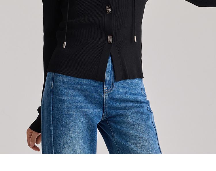 Hooded drawstring cardigan women's 2026 Spring and Autumn new fashionable top casual knit sweater