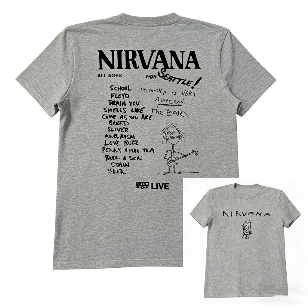Hot Sale Nirvana Band Peripherals Graphic Print T-shirt Men Women College Style American Graffiti High-Street Oversized Short Sleeve Summer New Tee