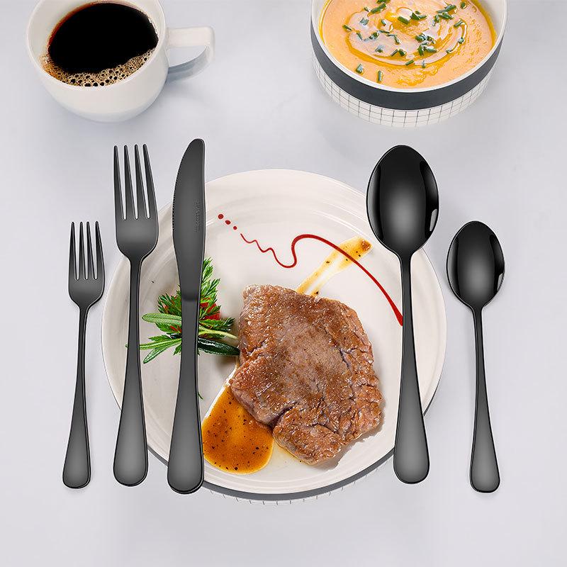 Набор столовых приборов из нержавеющей стали: Нож, Вилка, Ложка для Дома, Отеля, Западного Ресторана, включая Стейковый Нож и Вилку, Суповую и Столовую Ложку с Длинной Ручкой.
