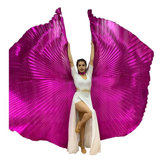 1 Set Performance Telescopic Rod 360 Wings Egyptian Degree Belly Dance Cape with Costume Pleated Bright