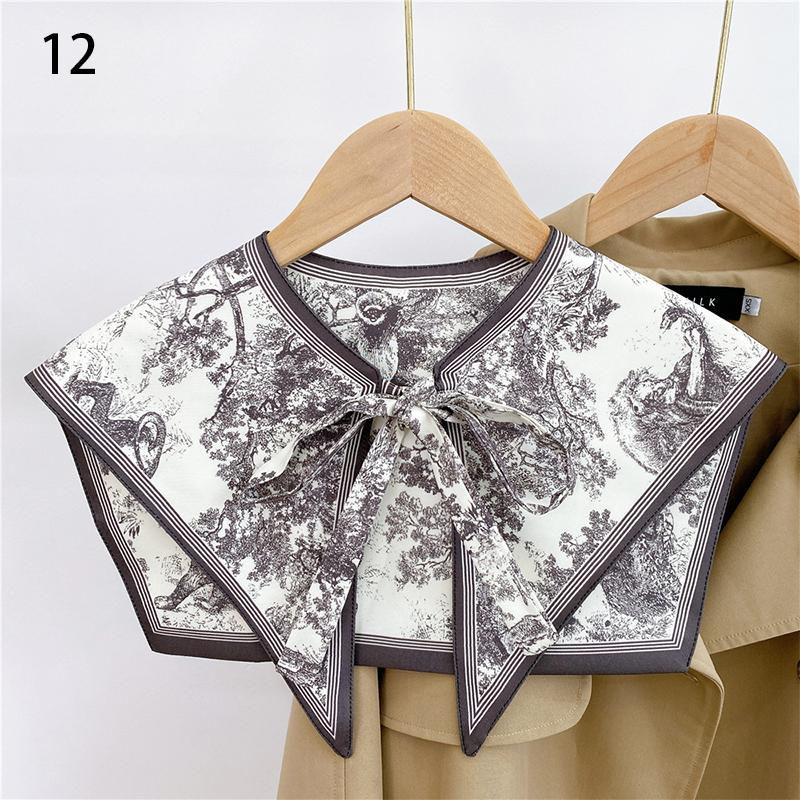 Front Tie Fake Collar For Women Vintage Print Detachable Collars Houndstooth Letter Fake Collar Shawl Wrap Scarf Neckwear Cape