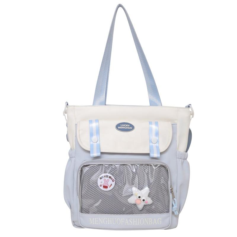 Student's Large Capacity Tutoring Bag Women's Contrast Color Stitching Shoulder Bag Crossbody Bag