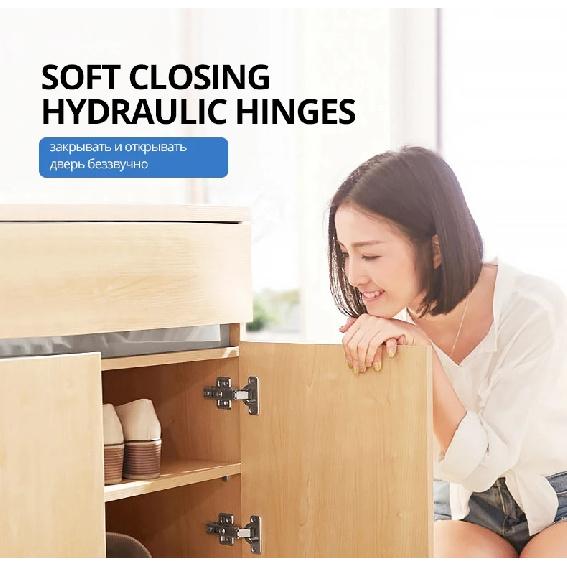 KAK 4 Pieces Stainless Steel Cabinet Hinges Soft Closing Hydraulic Door Hinge Damper Buffer Kitchen Cabinet Furniture Hardware