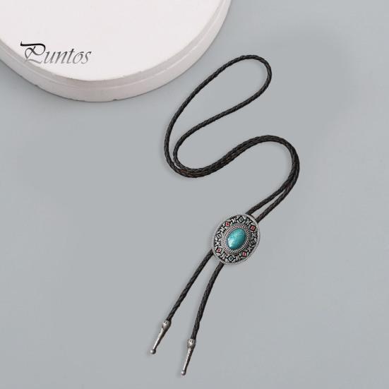 Ретро ожерелье-свитер в западном ковбойском стиле, свитер с цепочкой, резная искусственная бирюзовая пряжка, длинное ожерелье из искусственной кожи