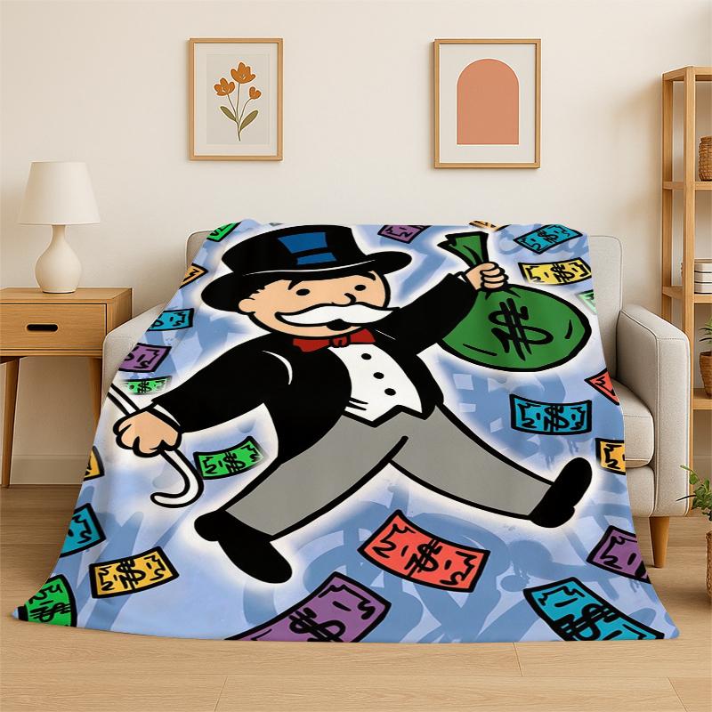 Monopoly Dollar Rich Game Cartoon Flannel Blanket Soft Warm Throw Blanket for Bedroom Living Room Bed Travel Camping Picnic