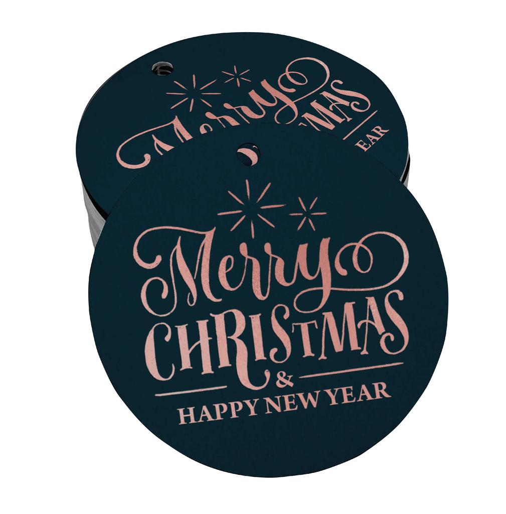 Inkdotpot Pack Of 100 Real Gold Foil Paper Tags Merry Christmas & Happy New Year Text Favor Hang