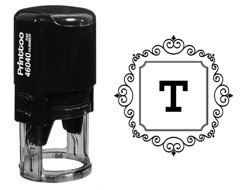 Printtoo Office Стационарный квадратный вихревой бордюр T Алфавитная монограмма Initial Self Inking Rubber