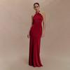 Женское Макси-платье с вырезом-халтер без рукавов Bodycon Высокая талия Элегантное Складки Однотонное Формальное Платье-русалка