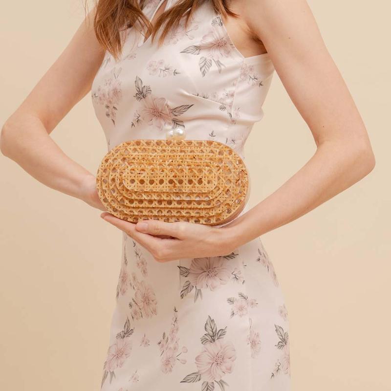 New Women's Bag Fashion Rattan Evening Wedding Acrylic Clutch Shoulder Crossbody Bags 2025 Luxury Woman Items Knit