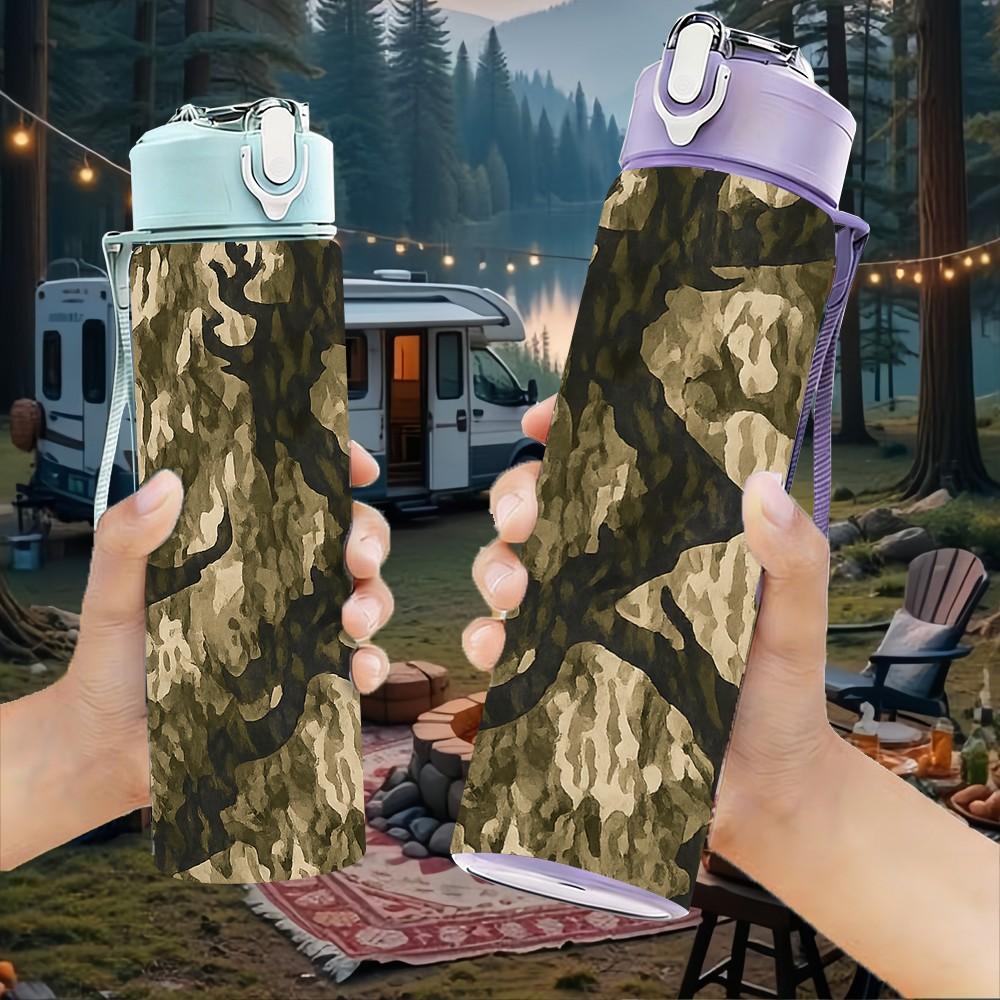 1PC Tree Bark Texture Background Print 750ml Color Plastic Sports Water Bottle Leakproof Flip Straw Lid Suitable for Sports Office Home Use