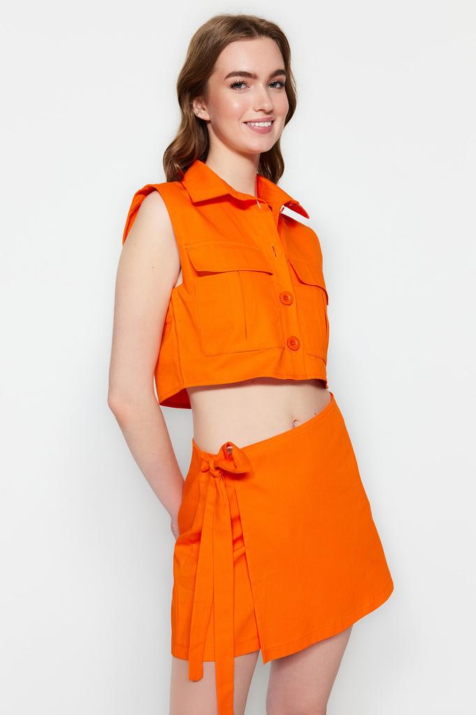 Women's Fashion Shirt Shirt Collar Sleeveless Red Pleated Fitted Waist-Fitting Woven Shirt