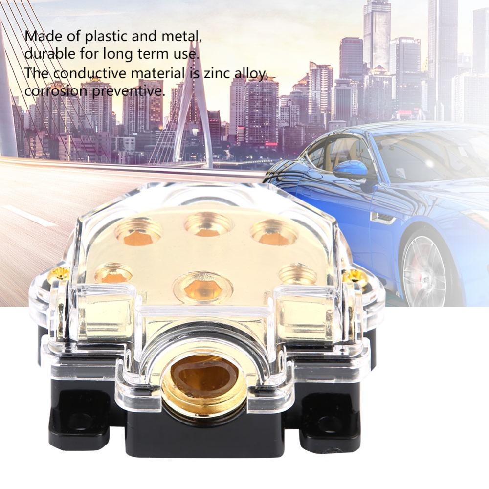 1 in 5 Way Out Power Distributor Block Inlet 1 * 0GA Outlet 1 * 2GA+2*4GA+2*8GA Distribution Block Golden Color
