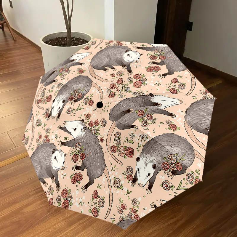 1PC Possums Flowers Umbrella-8-Rib Reinforced Portable Folding Travel Suitable for All Seasons Outdoor Daily Use  -J0418