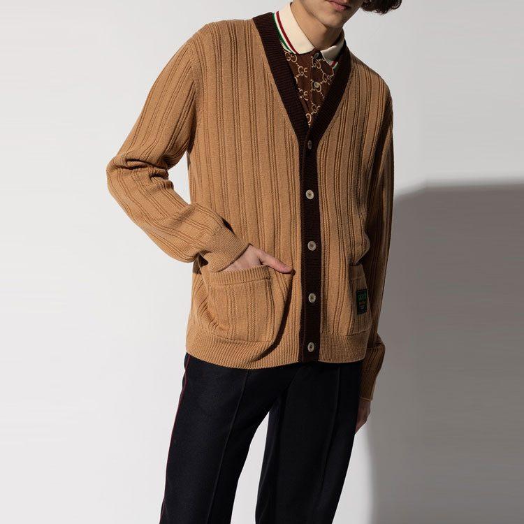 Gucci Свитеры Мужские Бежевый V-образный вырез Умеренный Кардиган 646809-XKBQT-2668