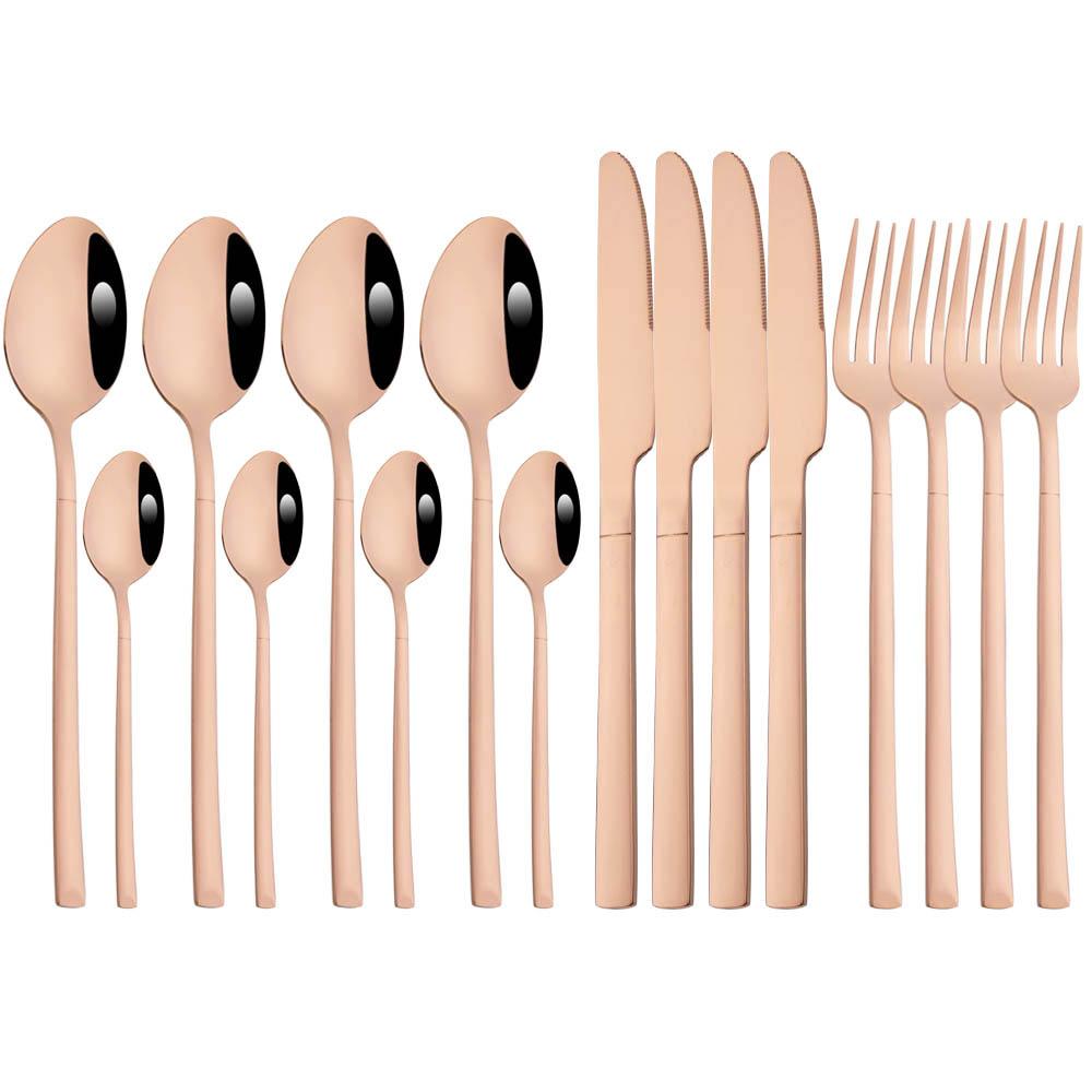 Jankng 16 шт. черные столовые приборы с золотой строчкой, набор посуды из нержавеющей стали, кухонный домашний набор столовых приборов в западном стиле, нож, вилка, ложки, набор посуды