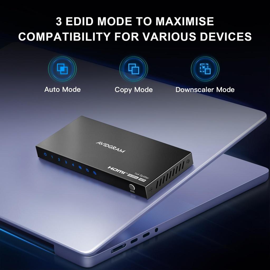 HDMI splitter 1 input 4 output 4K 60Hz AVIDGRAM HDMI splitter compatible with 4 ports 1 input 4 output splitter 4 screen simultaneous output 1080p
