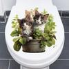 Toilet Sticker Green Plant Cat Pattern Toilet Lid Sticker Elegant Wall Decal for Home Bathrom Decoration
