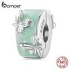 BAMOER 925 Sterling Silver Mint Green Enamel Butterfly Clip Charms Round Beads for Women Original Silver Bracelet Fine Jewelry