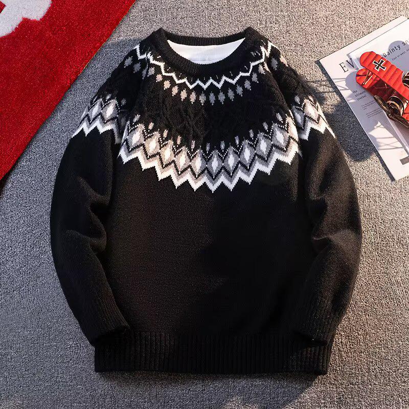 Мужской свитер с узором Fair Isle и косами, с круглым вырезом - Осенне-зимний, ленивый стиль, универсальный вязаный топ