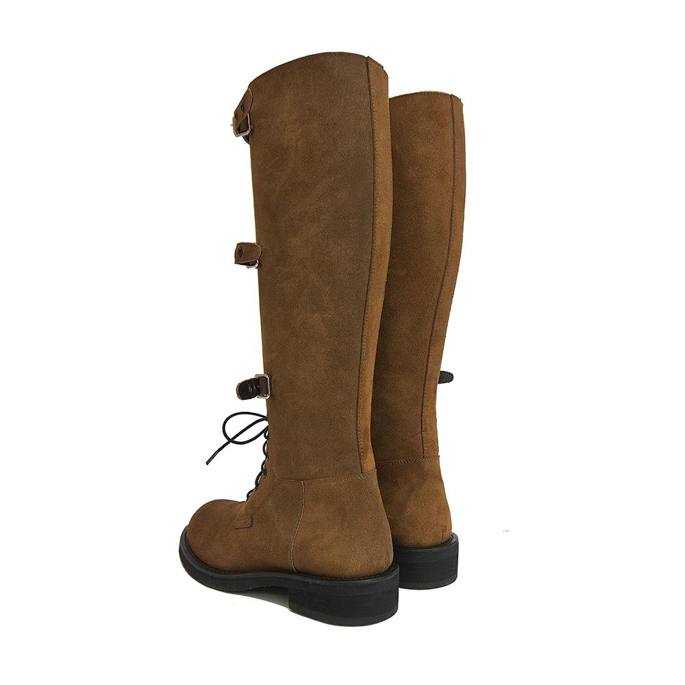Coreofalchemy Multi-Strap Suede Long Boots Brown