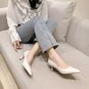 Fashion New 2024 Women's Pointed-toe Work Shoes Black High-heeled Elegant Professional Soft Leather Flats Summer Rubber Upper