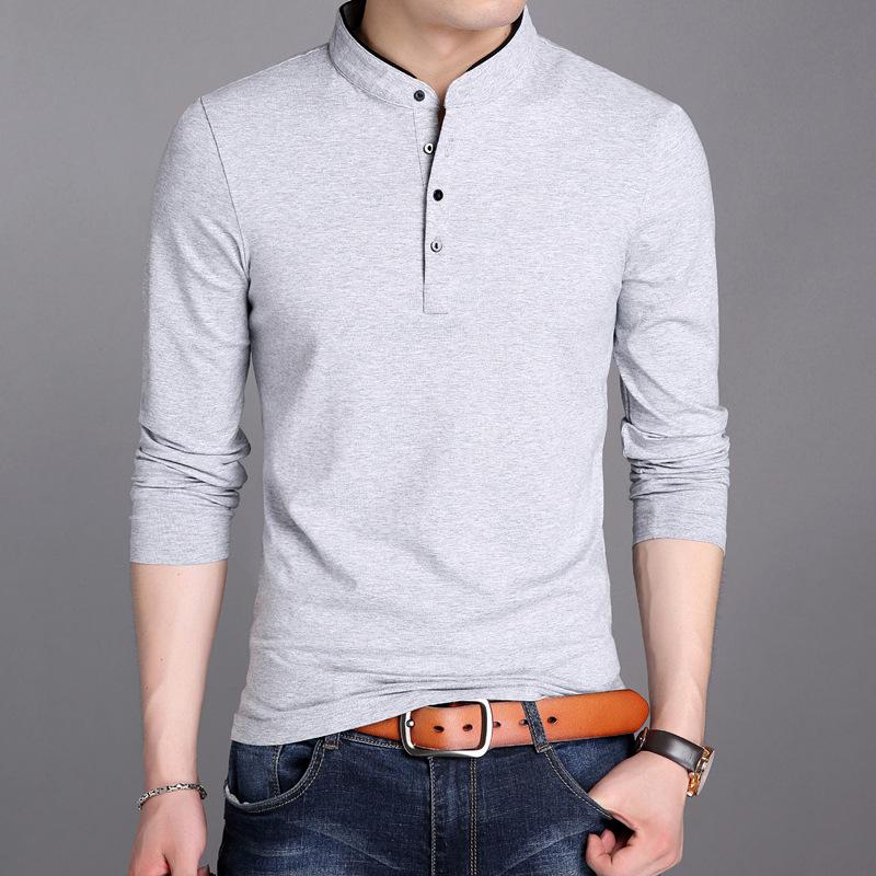 Мужская деловая повседневная футболка-поло с длинным рукавом, летняя удобная и дышащая однотонная футболка