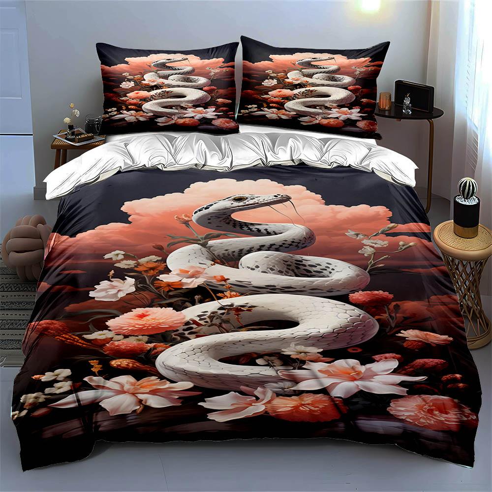 Snake floral design Bedding Duvet cover sets Duvet covers Pillowcases gifts (1 * Duvet Cover 2 * Pillowcases, without duvet insert)
