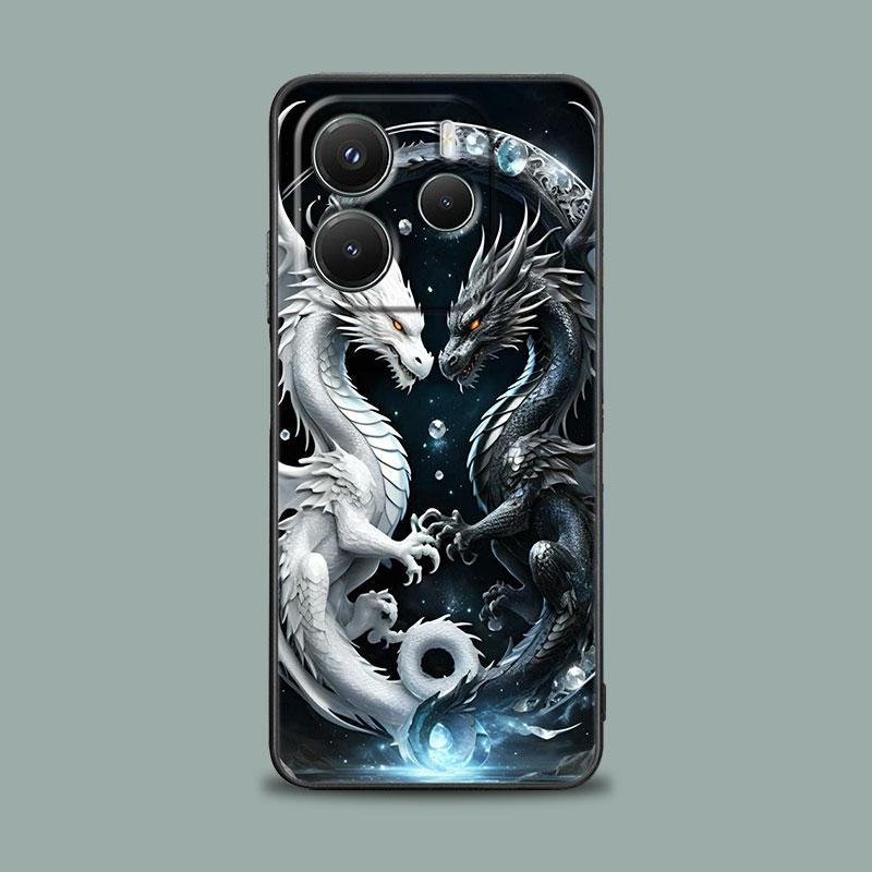 Чехол для телефона для Xiaomi Redmi 15C 14C 12C 13C Redmi Note 15 14 13 12 11 10 Pro Plus 5G 12S Силиконовый чехол Милый Черно-белый Дракон