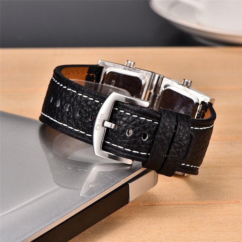 Three Time Zone 2 Dials Sport Watches Men Big Quartz Clock Male Genuine Leather Casual Military Wristwatch